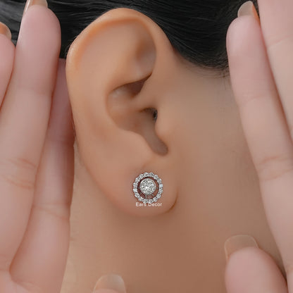 Round Lab Diamond Open Circle Halo Stud Earring