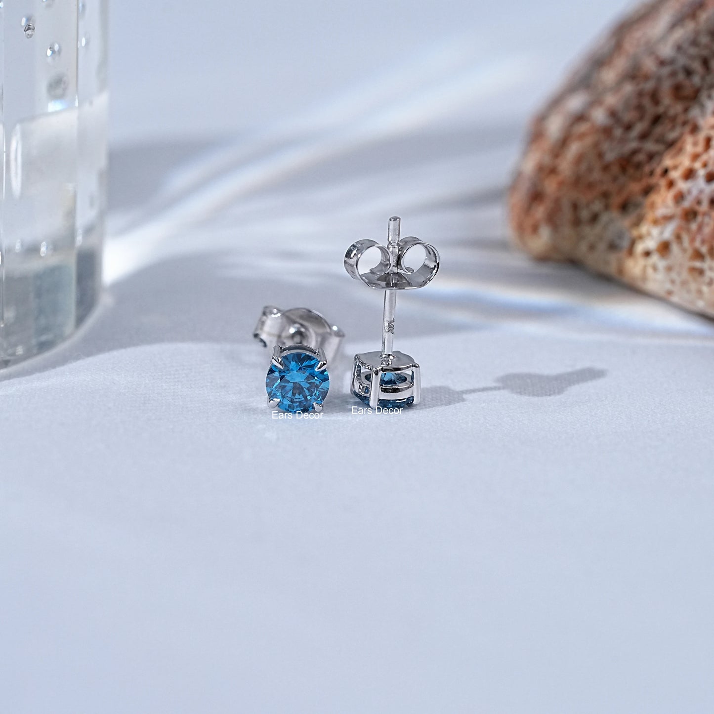 Round Cut Blue Lab Diamond Solitaire Stud Earrings