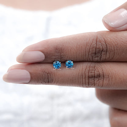 Round Cut Blue Lab Diamond Solitaire Stud Earrings