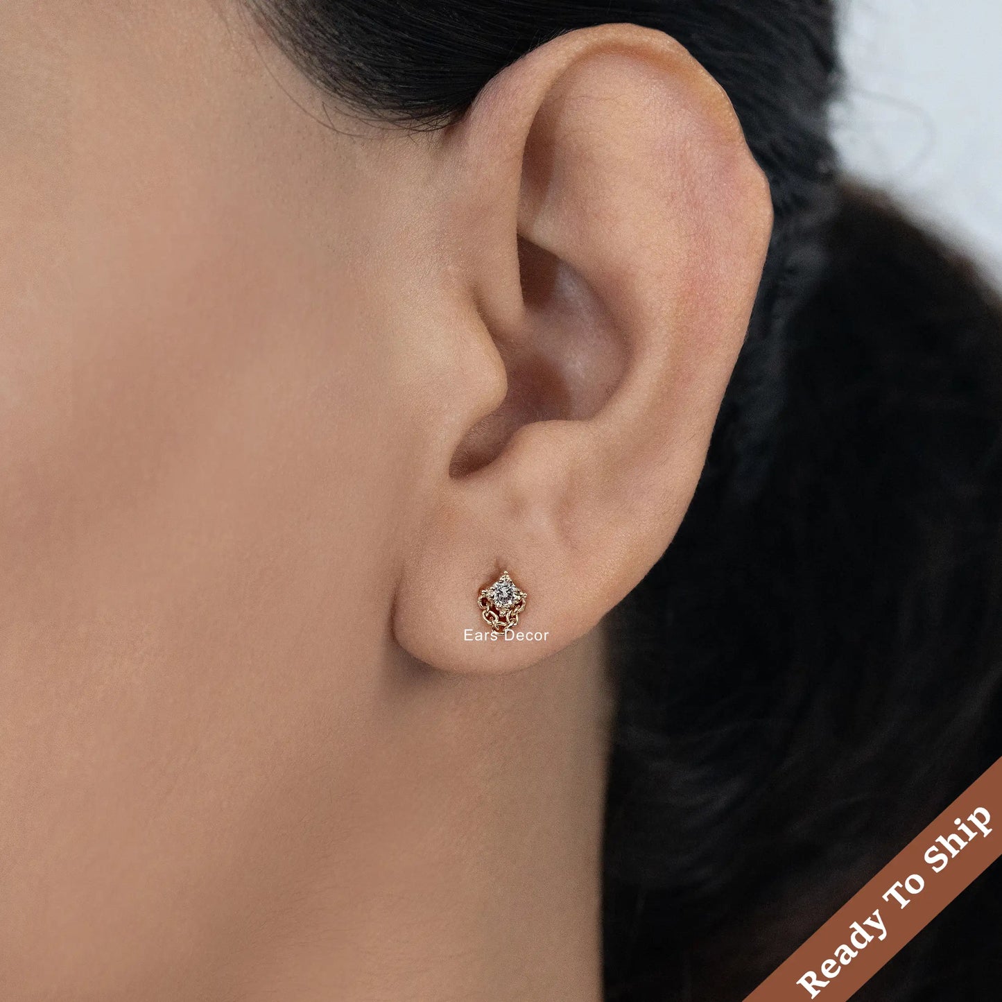 Round Cut Bar Chain Stud Earring