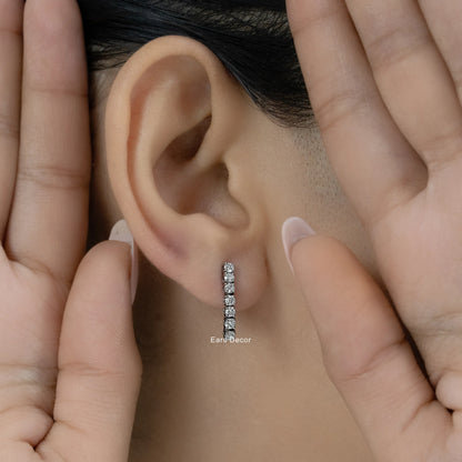 Round Lab Diamond Linear Dangle Earring