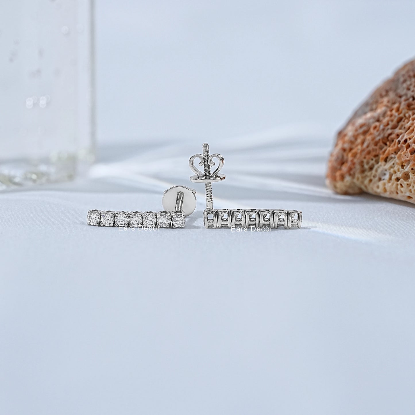 Round Lab Diamond Linear Dangle Earring