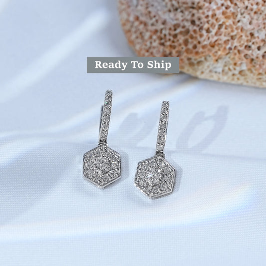 Hexagon Shape Round Cut Lab Diamond Drop Earrings