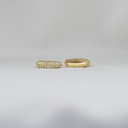 Round Lab Diamond Pave Set Huggie Hoop Earring