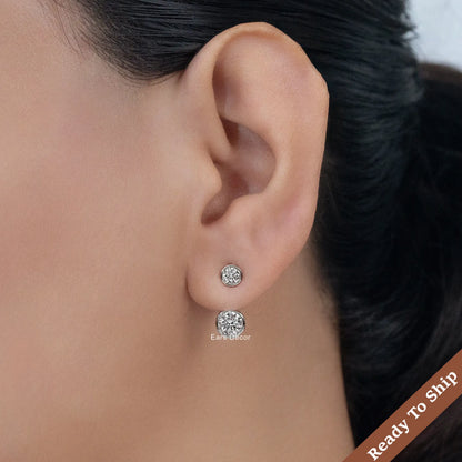 Round Cut Diamond Stud Ear Jacket Drop Earring
