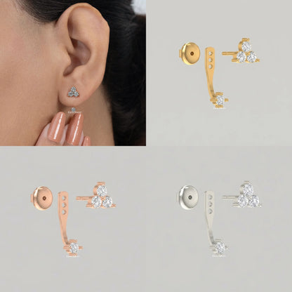 Round Diamond Ear Jacket Stud Earring