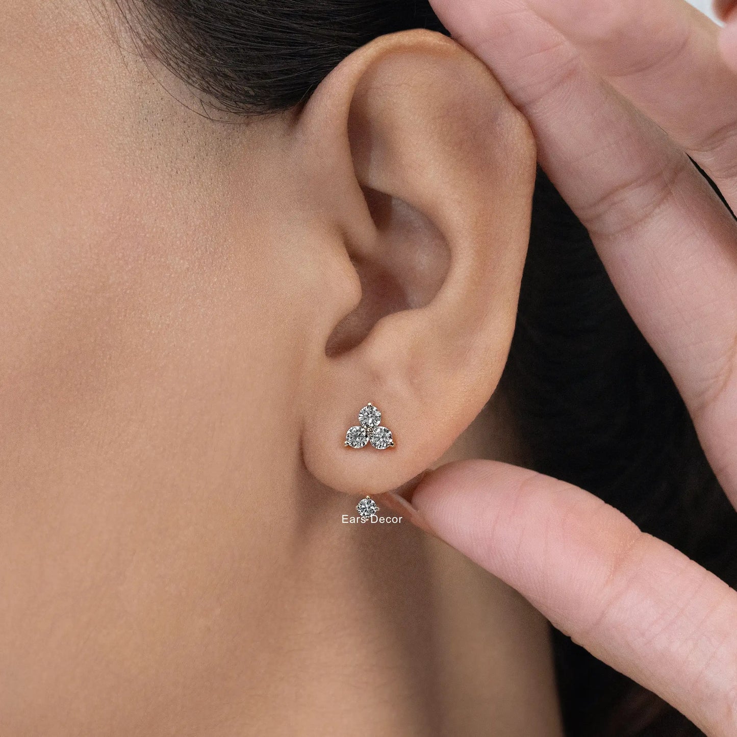 Round Diamond Ear Jacket Stud Earring