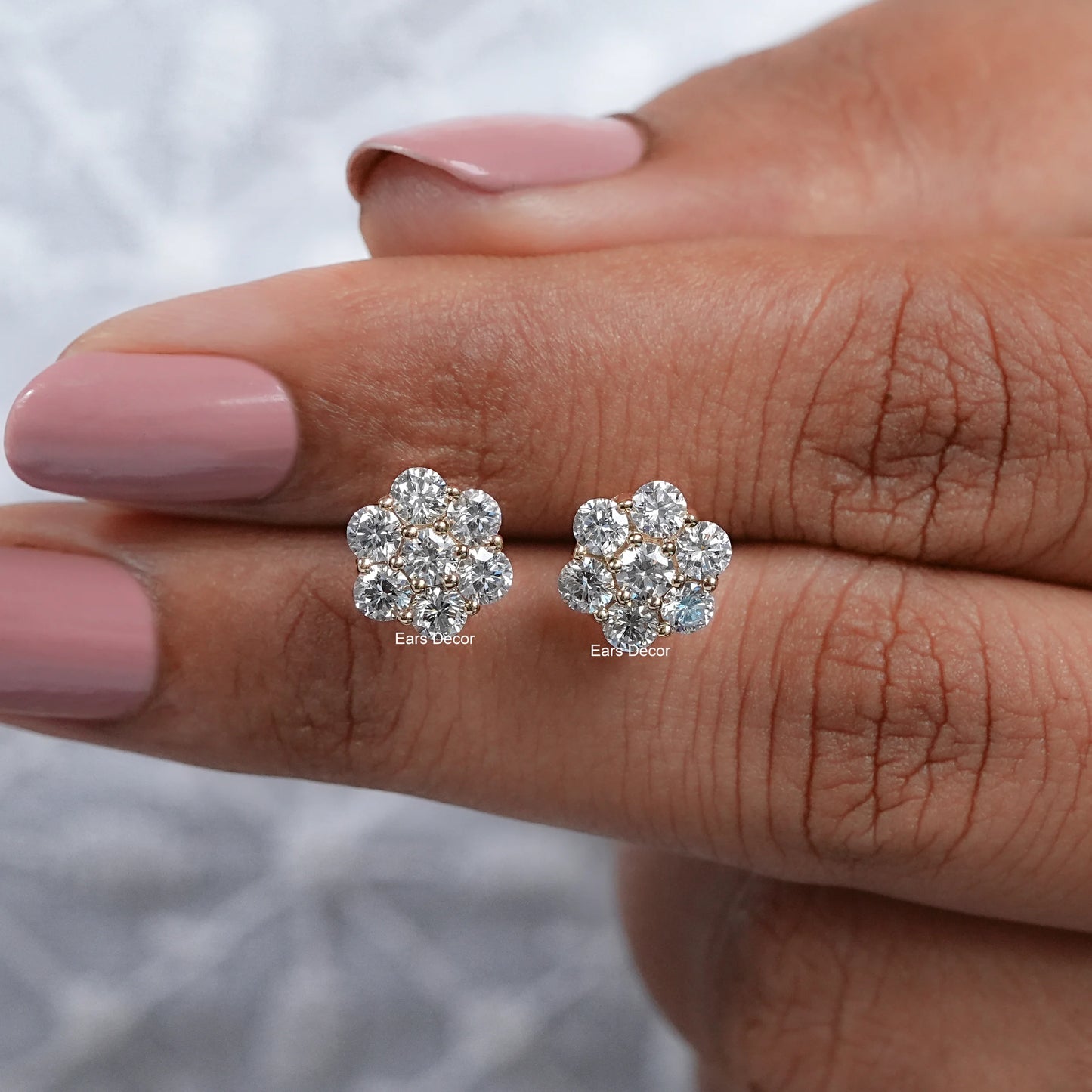 Round Lab Diamond Floral Shape Stud Earrings