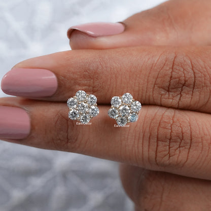 Round Lab Diamond Floral Shape Stud Earrings