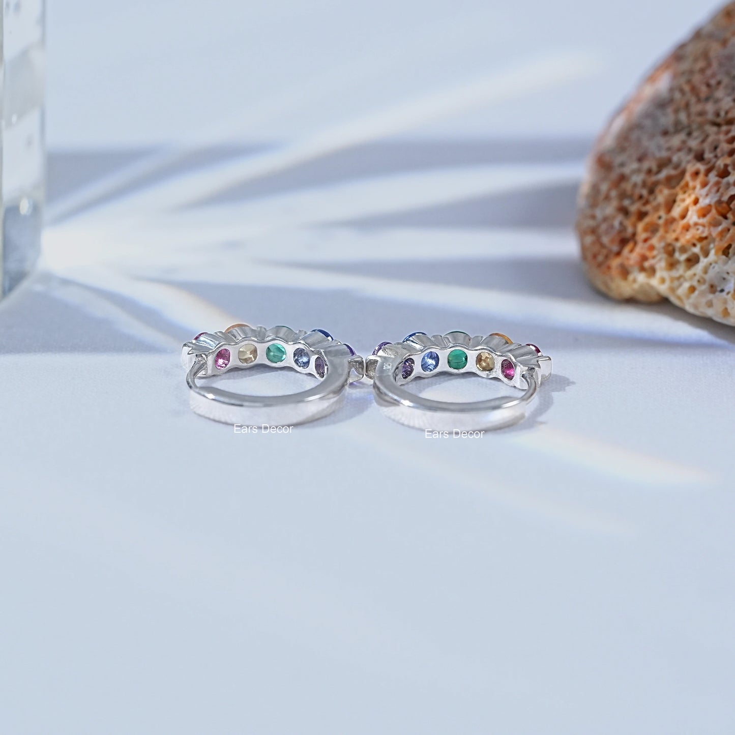 Round Cut Rainbow Gemstone Hoop Earrings