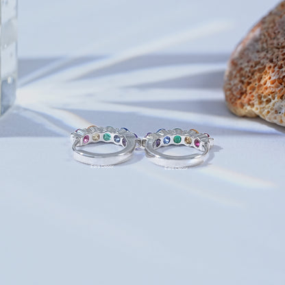 Round Cut Rainbow Gemstone Hoop Earrings