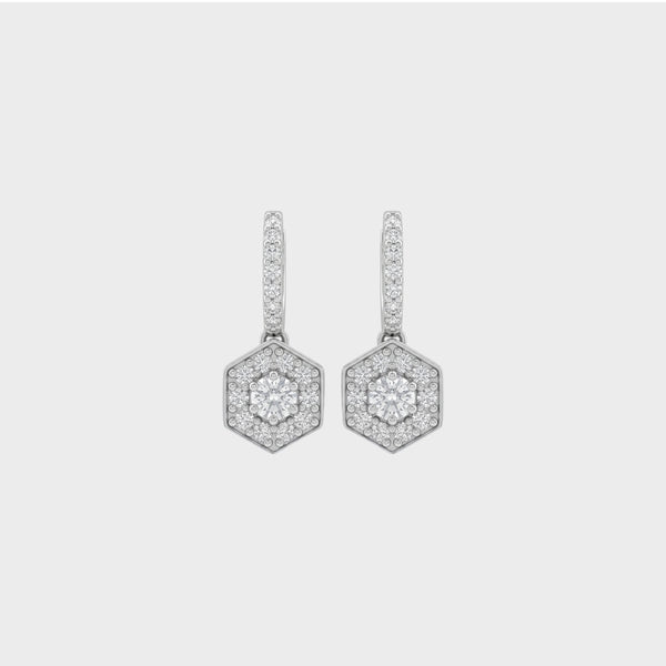 Hexagon Shape Round Cut Lab Diamond Dangle Earrings