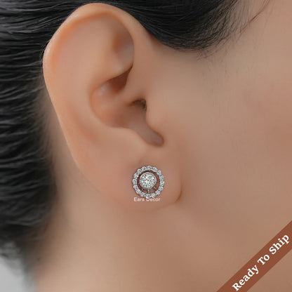 Round Lab Diamond Open Circle Halo Stud Earring