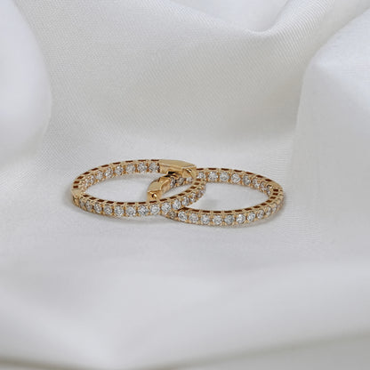 Round Cut Natural Diamond In-Out Hoop Earrings