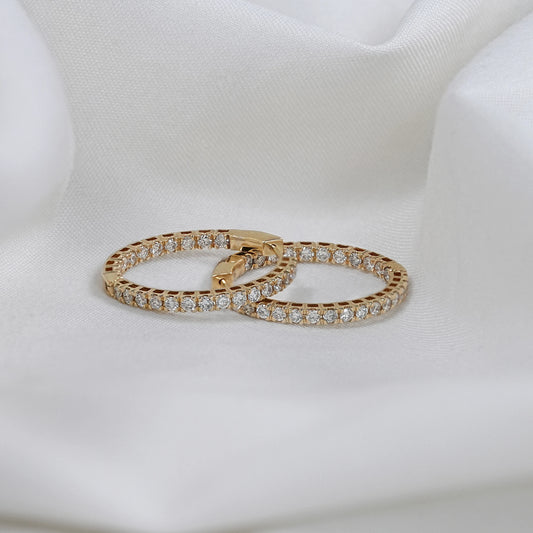 Round Cut Natural Diamond In-Out Hoop Earrings