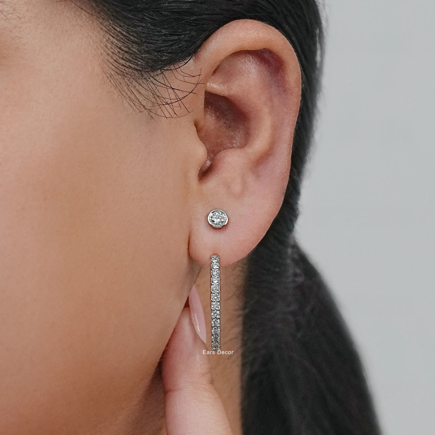 Round Diamond With Hoop Jacket Earring