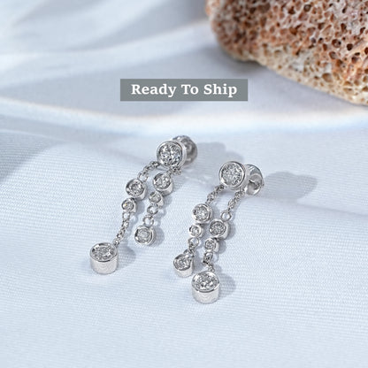 Round Lab Diamond Bezel Set Chain Drop Earring