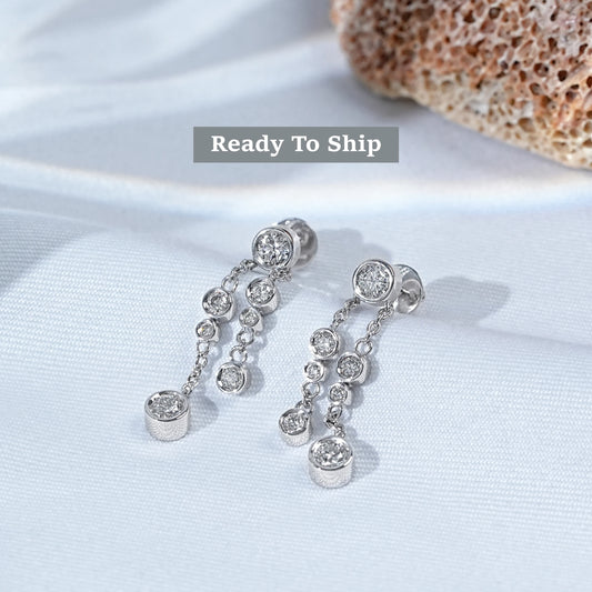 Round Lab Diamond Bezel Set Chain Drop Earring