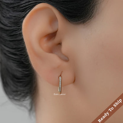 Round Lab Diamond Channel Set Hoop Earring