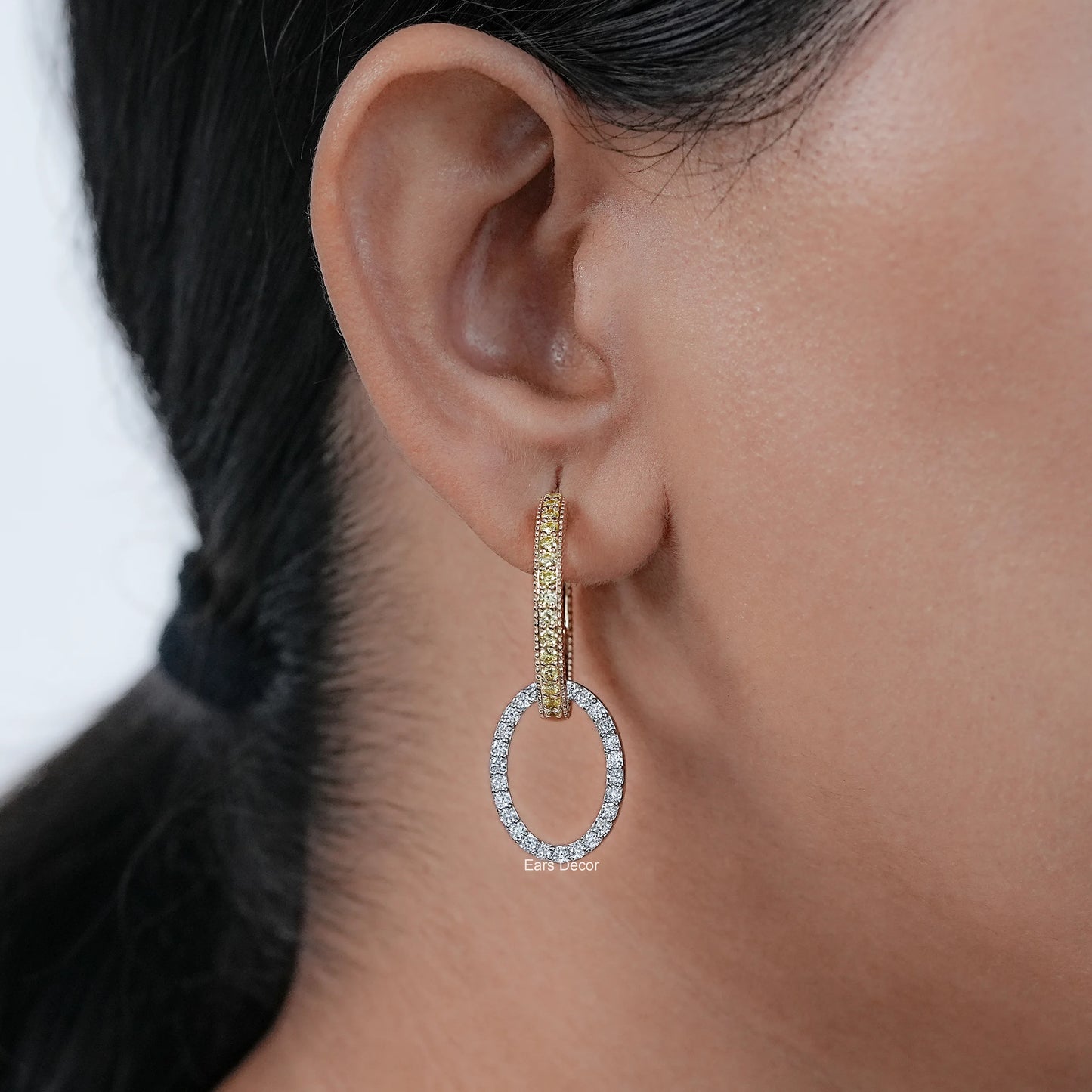 Yellow Round Cut Lab Diamond Double Link Hoop Earrings