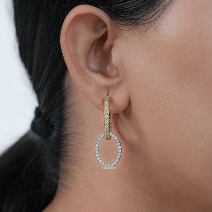 Yellow Round Cut Lab Diamond Double Link Hoop Earrings