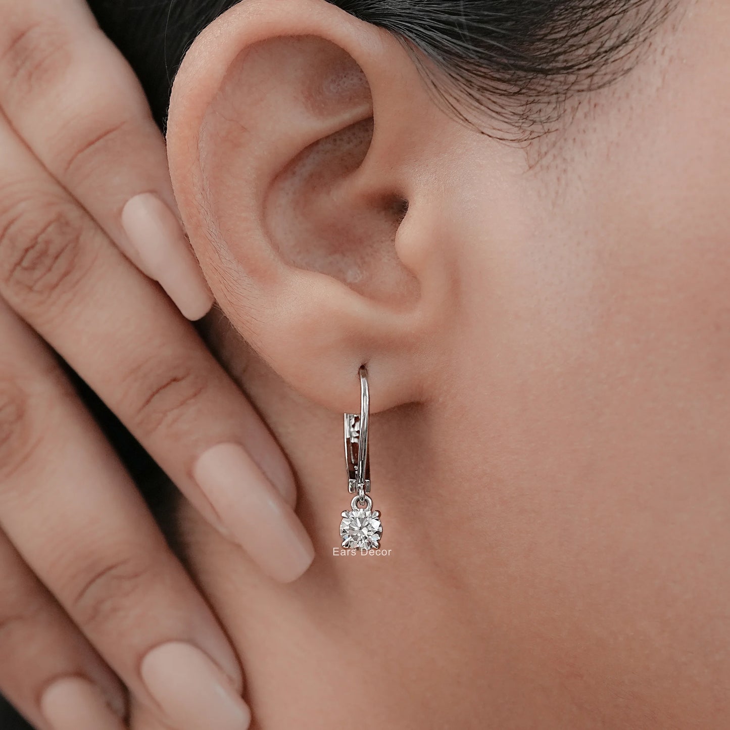 Round Cut Lab Diamond Dangle Hoop Earrings