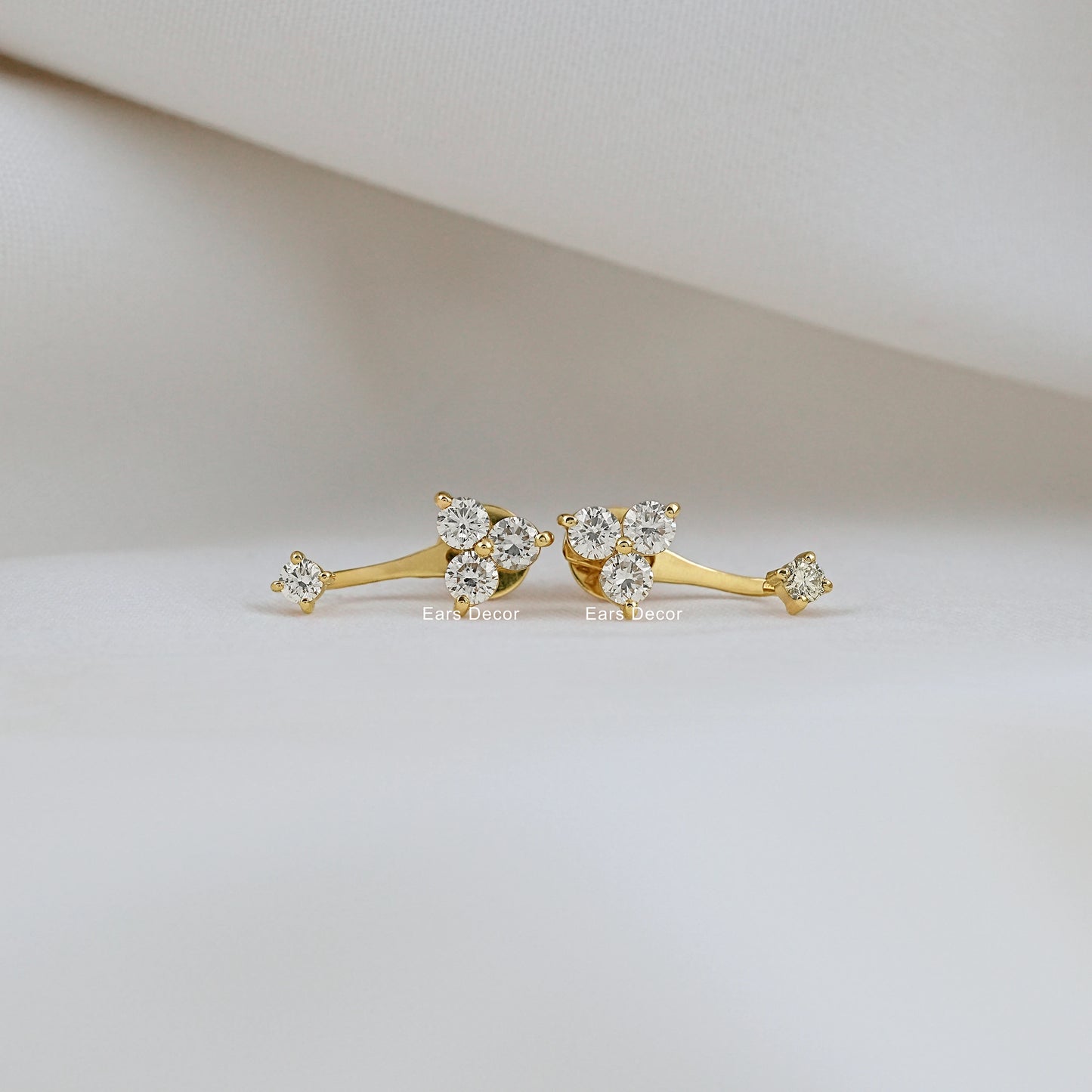 Round Diamond Ear Jacket Stud Earring