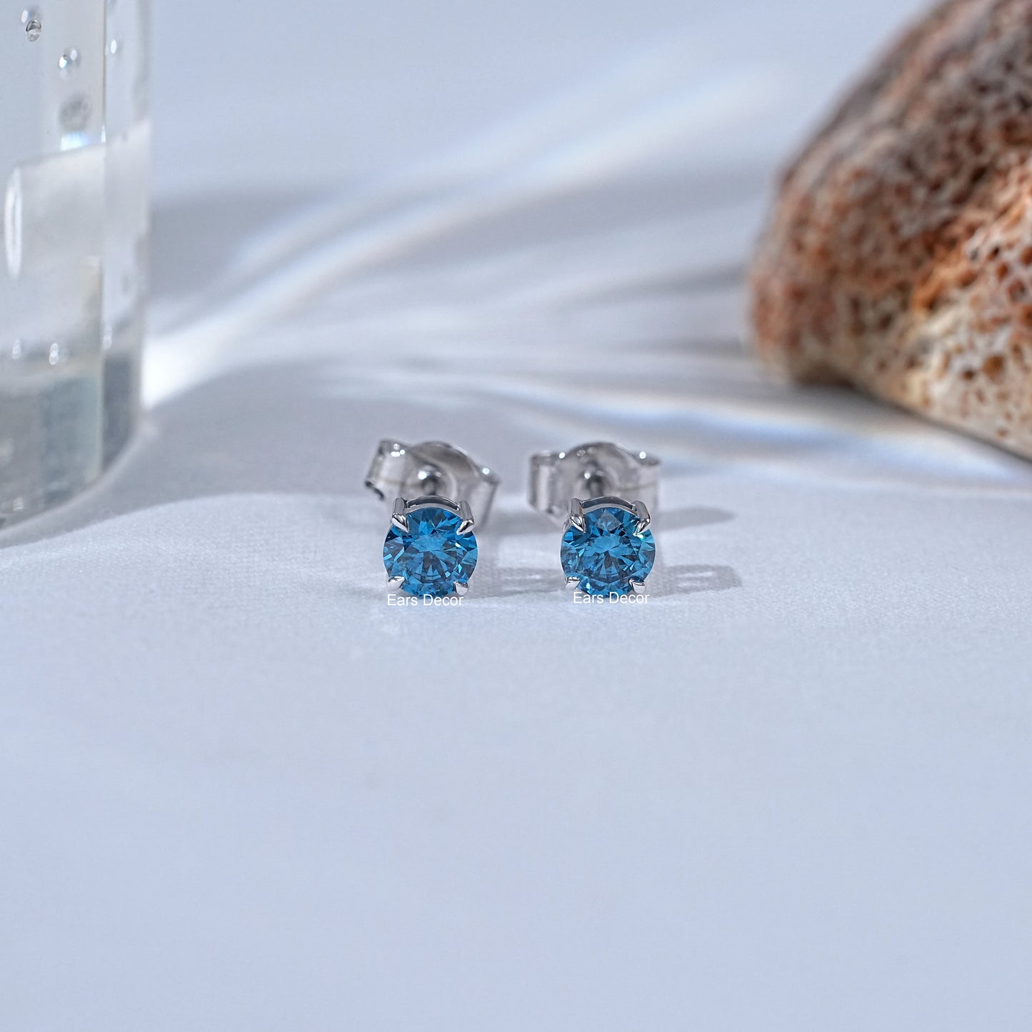 Round Cut Blue Lab Diamond Solitaire Stud Earrings
