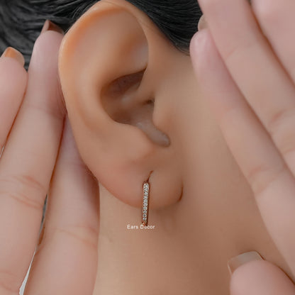 Round Lab Diamond Channel Set Hoop Earring