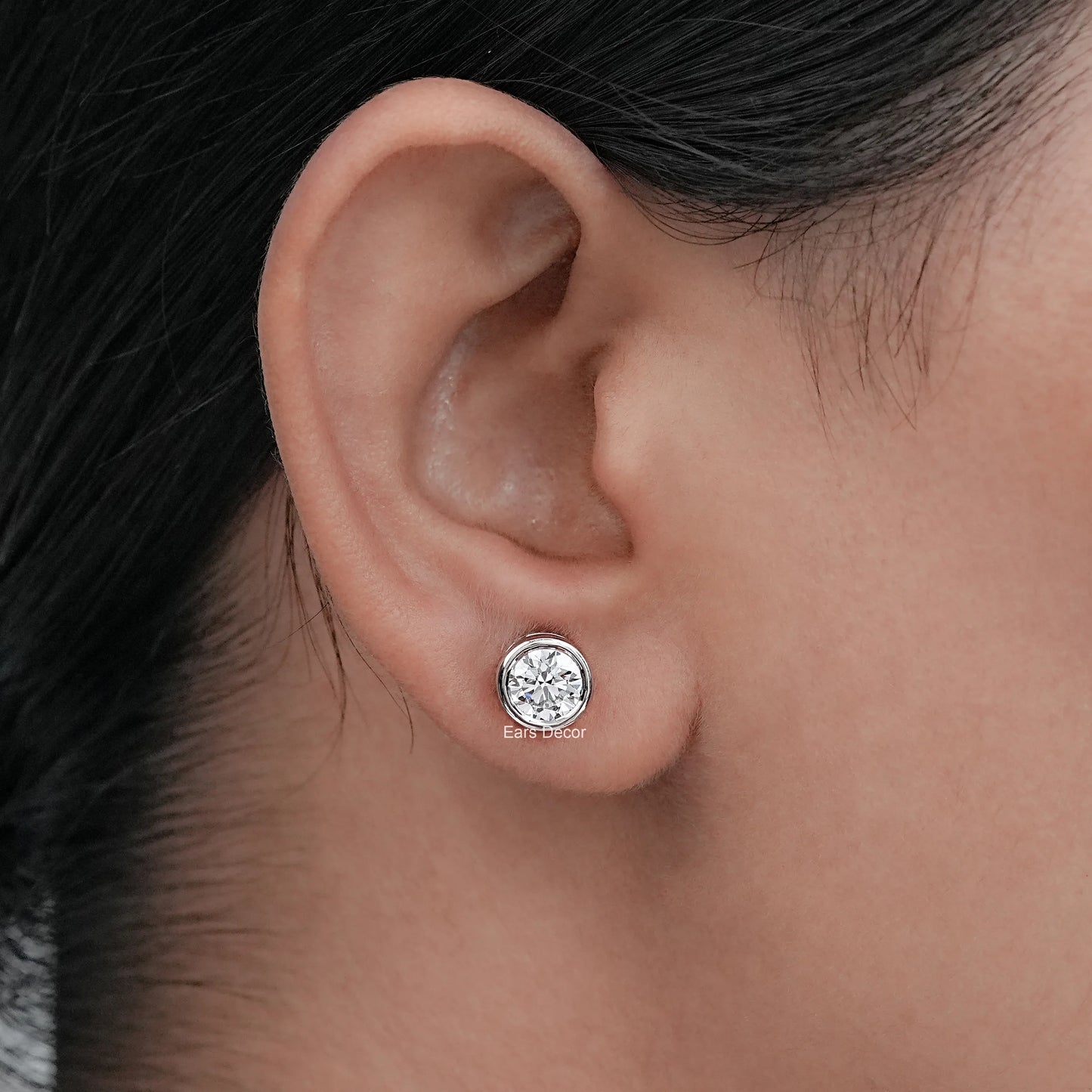Round Cut Moissanite Bezel Set Stud Earrings