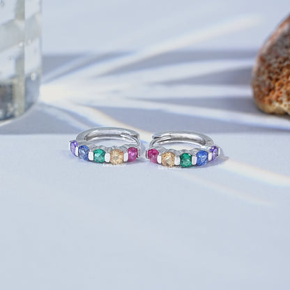 Round Cut Rainbow Gemstone Hoop Earrings