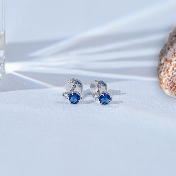 Round Cut Sapphire Two Stone Stud Earrings