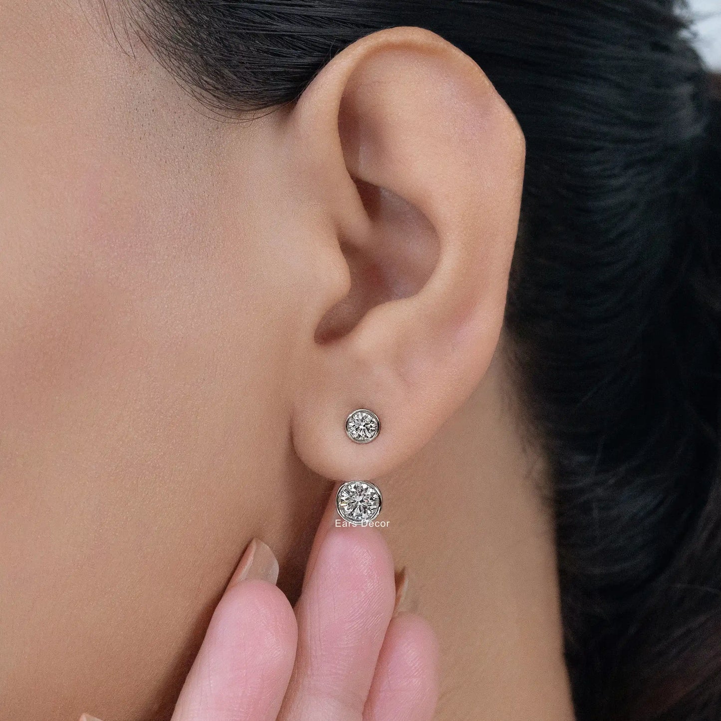 Round Cut Diamond Stud Ear Jacket Drop Earring