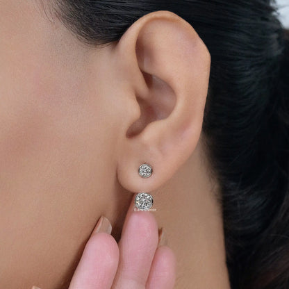 Round Cut Diamond Stud Ear Jacket Drop Earring
