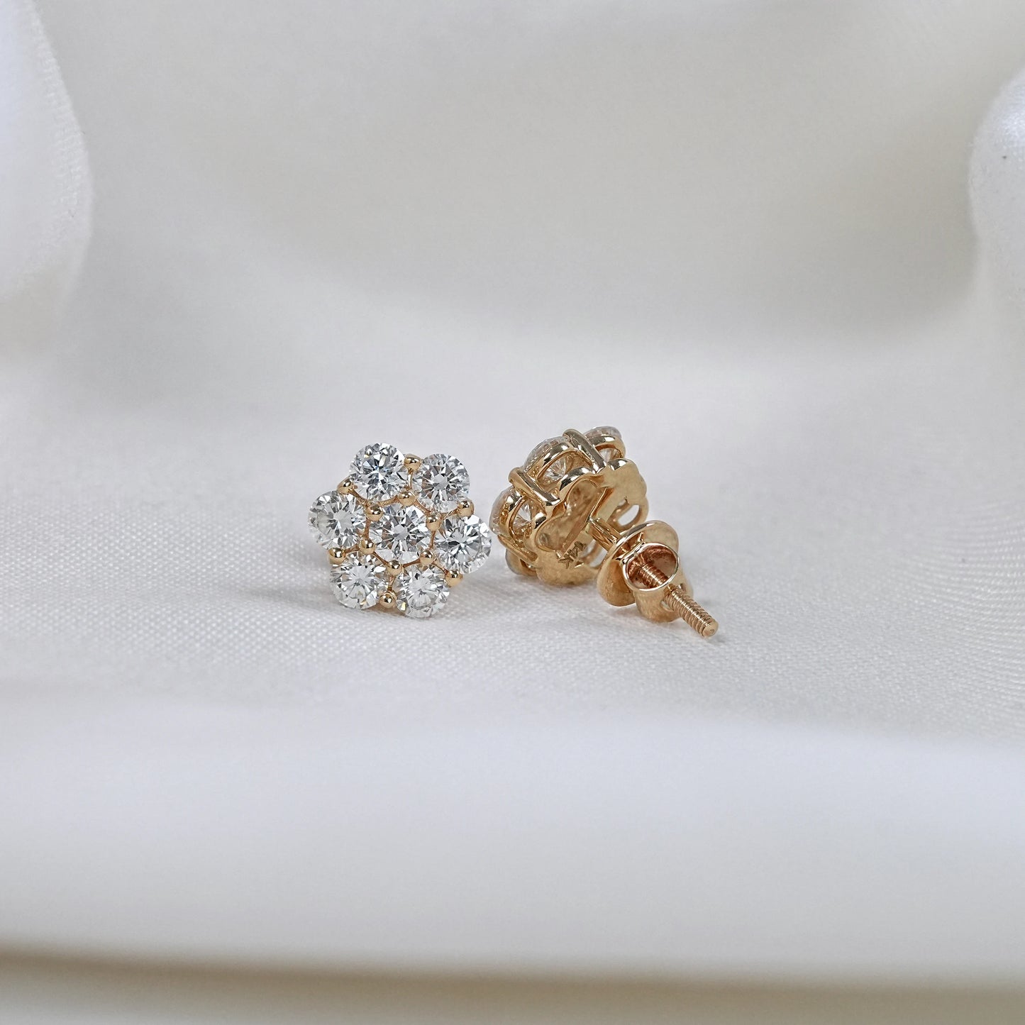 Round Lab Diamond Floral Shape Stud Earrings