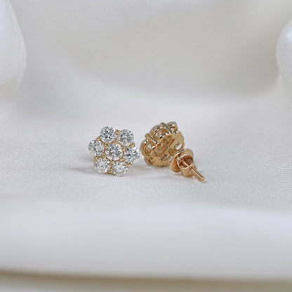 Round Lab Diamond Floral Shape Stud Earrings