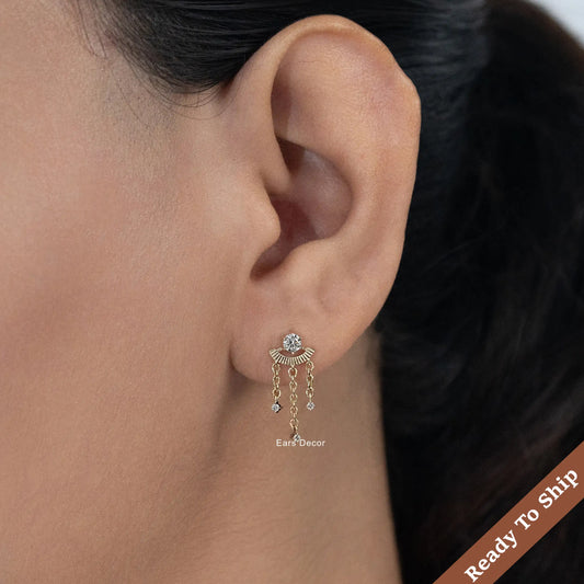 Round Cut Triple Chain Dangle Earrings