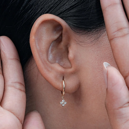 Round Lab Diamond Floral Drop Hoop Earrings