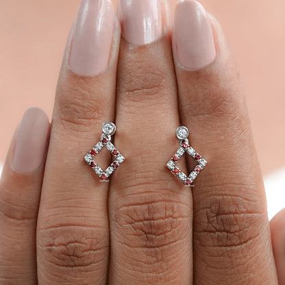 Bezel Set Round Ruby Gemstone Accent Drop Earrings