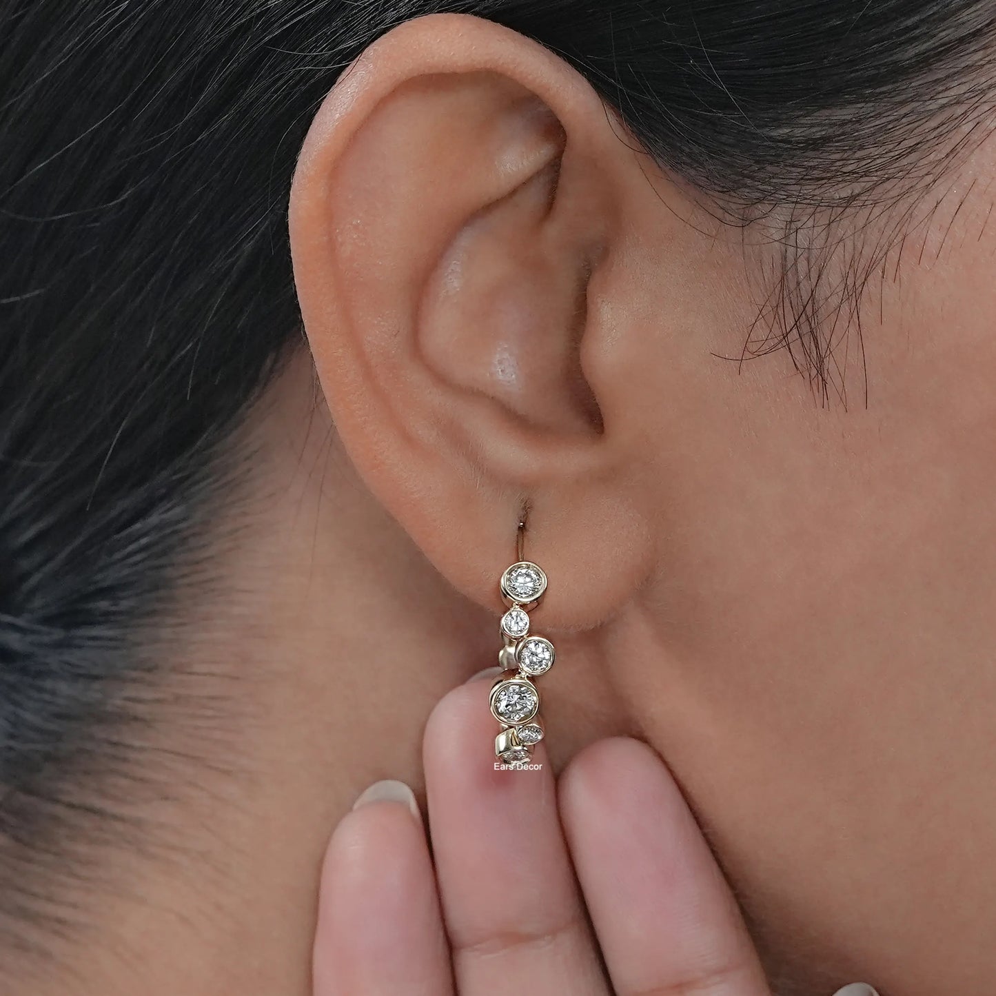 Bubble Style Round Diamond Hoop Earrings