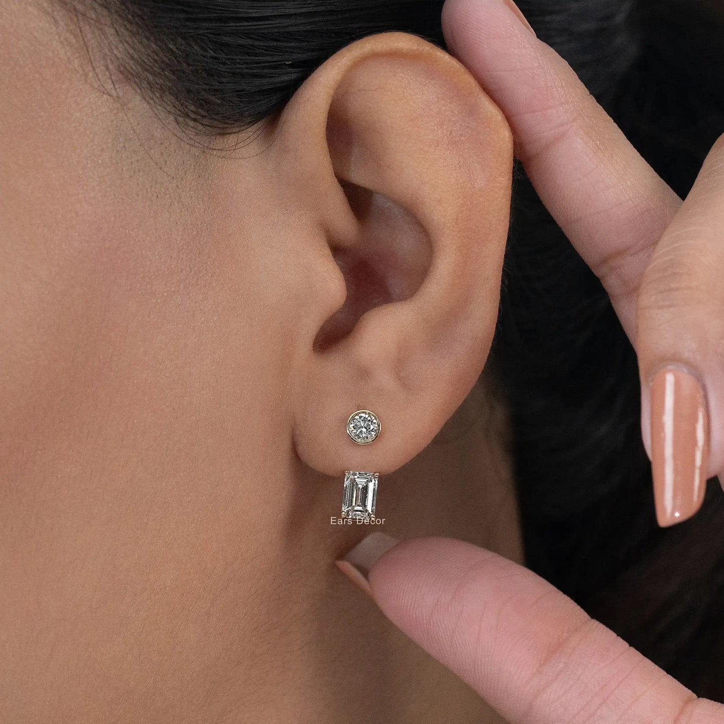 Emerald Cut Diamond Ear Jacket Drop Earring