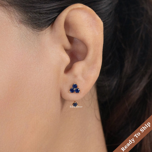 Blue Sapphire Ear Jacket Earring
