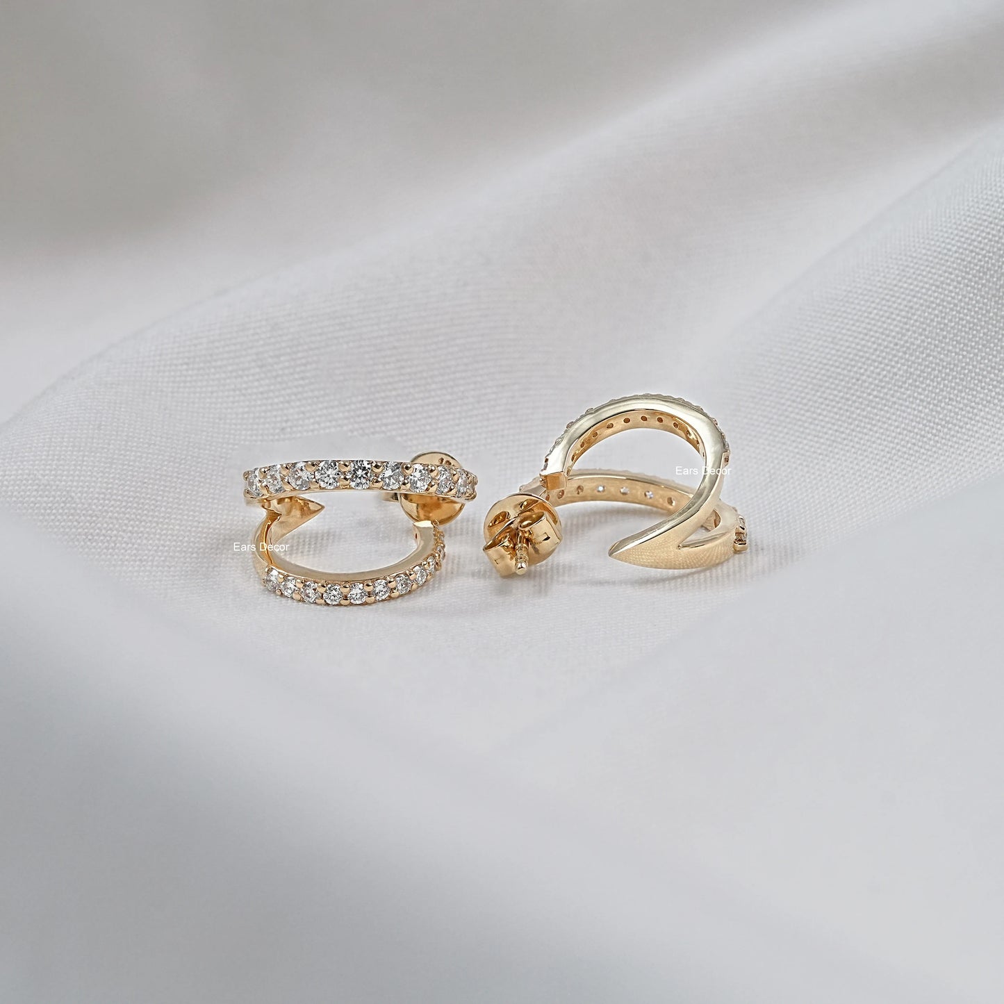Lab Grown Round Diamond C Hoop Earrings