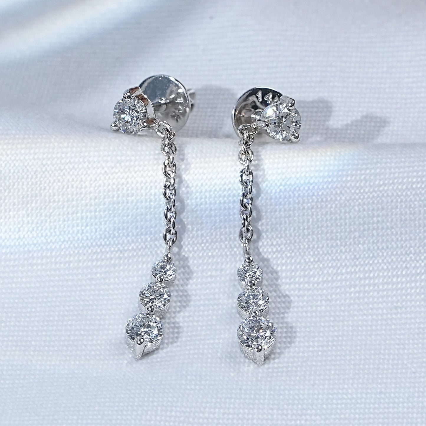 Round Shape Natural Diamond Cable Chain Drop Earrings