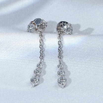 Round Shape Natural Diamond Cable Chain Drop Earrings