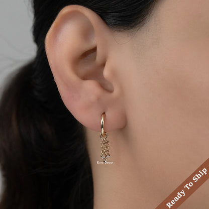 Round Cut Dangle Chain Hoop Earring