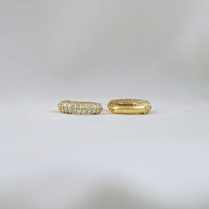 Round Diamond Pave Set Huggie Hoop Earring