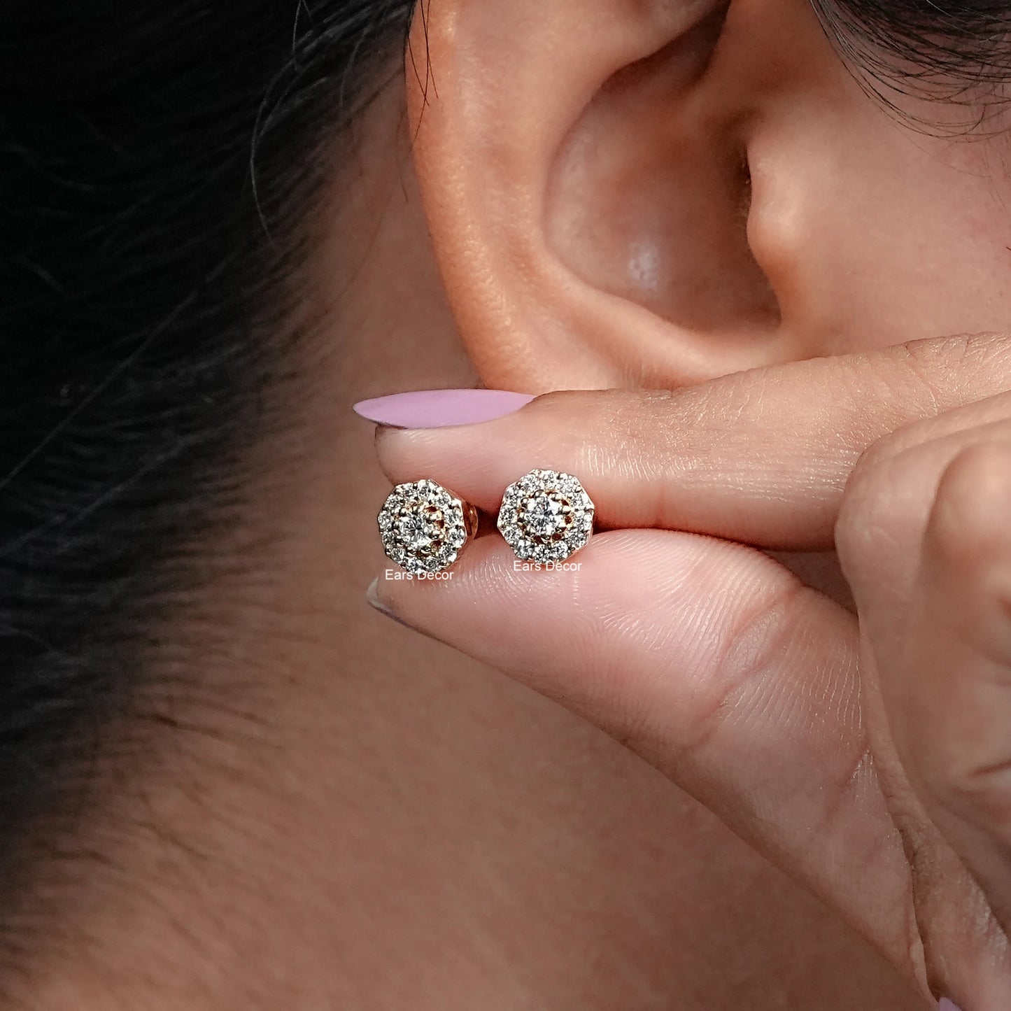 Brilliant Cut Round Lab Diamond Halo Stud Earrings