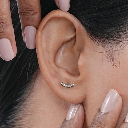 Round Diamond Curved Bar Stud Earrings