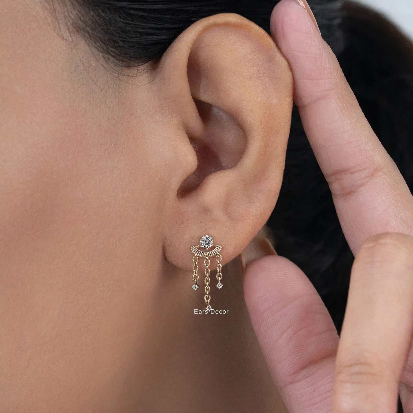 Round Cut Triple Chain Dangle Earrings